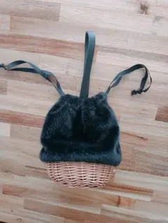黒 ファー カゴバッグ