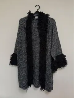 【極美品】Line ニューヨーク フリンジニットカーディガン グレー ブラック
