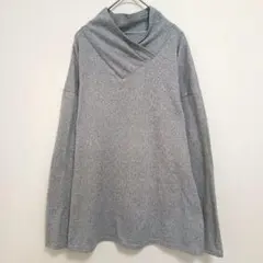 プルオーバー チュニック クロス襟 ドロップショルダー 長袖 M 灰色 杢