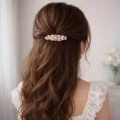 ヘアバレッタ パール ラインストーン 7cm フォーマル 結婚式 入学式 卒業式