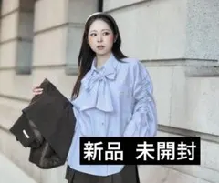 AmlyCity ボウタイつきラインストーンギャザーシャツ ピンク - メルカリ