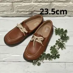 ブラウン 幅広 フラットシューズ 23.5cm