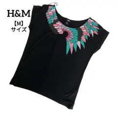 A2479 H&M エイチアンドエム ノースリーブTシャツ スパンコール 黒 M