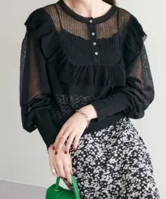 美品✨️DISCOAT フリルプルオーバー シアー ブラック