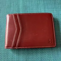 レザー 二つ折り財布 赤　マネークリップ