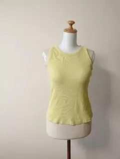イエロー リブ編み タンクトップ Lサイズ