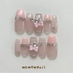 【現品】 ネイルチップ フレンチガーリー 量産型 韓国 リボン 26