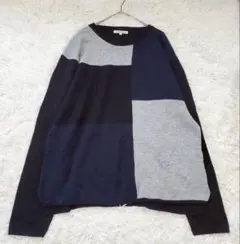 グローバルワーク パッチワーク ニット バイカラー 長袖セーター（L） ゆったり