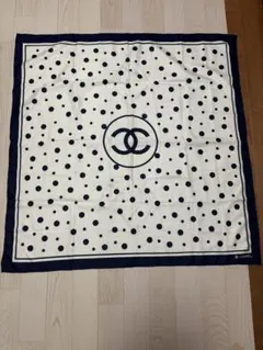 CHANEL シャネル ミニスカーフ ネイビー レッド ロゴ シルク イタリア