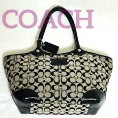 cv19 COACH トートバッグ シグネチャー 総柄 デニム レザー