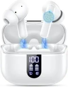 Bluetooth5.3 蓋を開けたら接続 イヤホン 白 ワイヤレスイヤホン