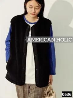 0536 AMERICAN HOLIC ステッチワークボアベスト　ブラック