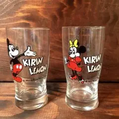 【当時物】レトロミッキー&ミニー　キリンレモンノベルティグラス未使用