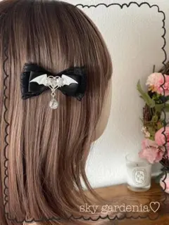 ♡ハートドロップコウモリレースサテン黒リボンヘアドレス量産型地雷系ゴスロリ推し♡