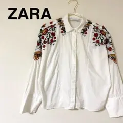 ZARA エスニック　花柄　蝶　刺繍　ドルマンシャツ