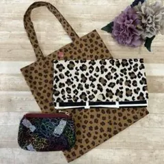 布小物3点セット　豹柄　ミニトート.バッグマルチケース