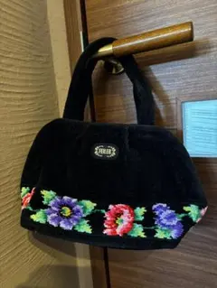 【未使用品】FEILER 黒 花柄刺繍 ハンドバッグ