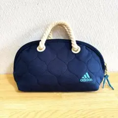adidasミニボストンバッグ ミニバック ポーチ ネイビー ロープハンドル