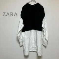 【ザラ】 プルオーバー 白/黒 S シャツ　美品　b520