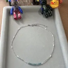 ハンドメイド ビーズネックレス ブルー×シルバー