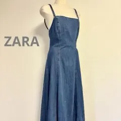 ZARA デニム ダークブルー キャミ Aライン ロングワンピース