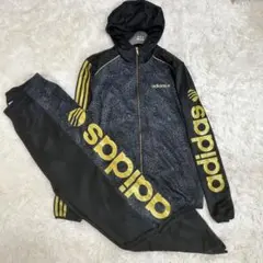 未使用級　アディダス　ジャージ　セットアップ　ジップアップ　黒　金　ビッグロゴ
