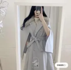 『お値下げしました！』グレー ダブルブレスト ロングコート ファー付き