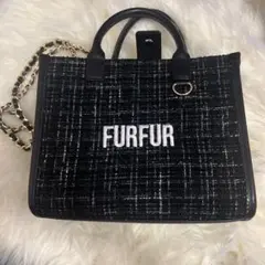 FURFUR ツイードロゴトートバッグ ブラック チャーム付 - メルカリ