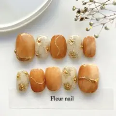 【オーダー】ライトブラウンニュアンス♡フラワー　ミラーネイル　春ネイル　可愛い