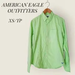 アメリカンイーグル シャツ 白 ホワイト 黄緑 チェック 長袖 春