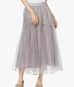 ナチュラルビューティーベーシック　グレー チュール ティアードフレアスカート