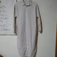 値下げ!FORK＆SPOON　ベージュストライプ 長袖シャツワンピース