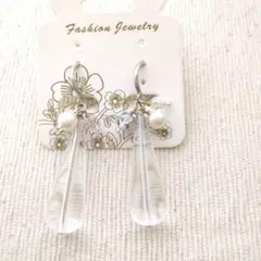 ロングクリアドロップイヤリング