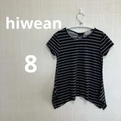 hiwean 黒白ストライプ Tシャツ 半袖