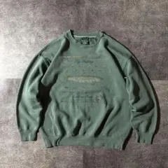 90s好配色XLフィッシング系スウェット 魚ニジマス 緑アニマル 古着フェード