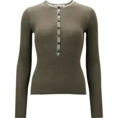 ユニクロ×カリーヌ　綿100リブニット　カーキ　Sサイズ？　長袖セーター　シルク