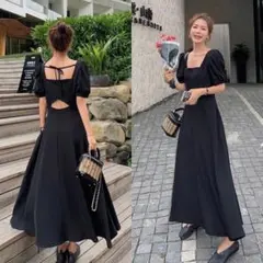 ☆映えドレス　背中空きワンピース　Lサイズ　ロングドレス　カットアウトワンピース