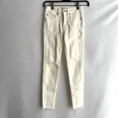 AZUL アズール　白　ホワイト　スキニー　ダメージ　パンツ　ロング　XXS