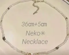 N9【ホワイト×シルバーキューブ×クリアブラック】ビーズネックレス チョーカー