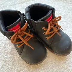 黒いブーツ ジッパー付き オレンジ靴紐 15cmキッズ 合皮