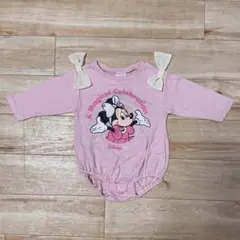 【新品/未使用】ミニー リボン付き 長袖ロンパース 80cm ピンク