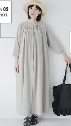 08mab 多ボタンギャザーワンピース　ナチュラン　タグ付　未使用品