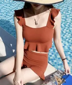 レディース 水着 ビキニ セパレート ハイウエストパンツ フリル タンキニ 韓国のサムネイル