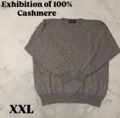 Exhibition 100%カシミヤ製のグレーのクルーネックセーター XXL