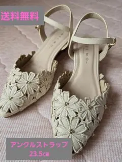 美品★MELMO 花柄刺繍 フラットサンダル23.5