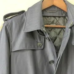 perfect suit 光沢 ネイビー ストライプ柄 トレンチコートＬ