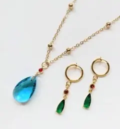 【新品未使用】雫ネックレス イヤリング ピアス 青