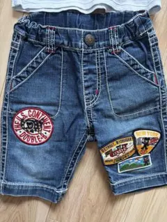 パッチ付きデニムショートパンツとタンクトップセット