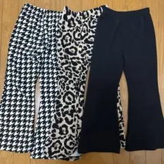 シーイン　フレアパンツ　7Y 千鳥　豹柄　黒　ちりめん　110〜120