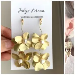 6973アンティークピアスイヤリングゴールド大ぶりフラワー淡水パールロングお花